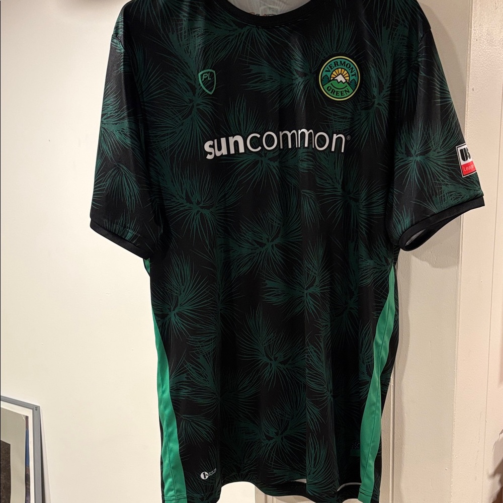 Vermont Green Black & Dark Green 2022 Third Soccer Jersey - SunCommon Sponsor